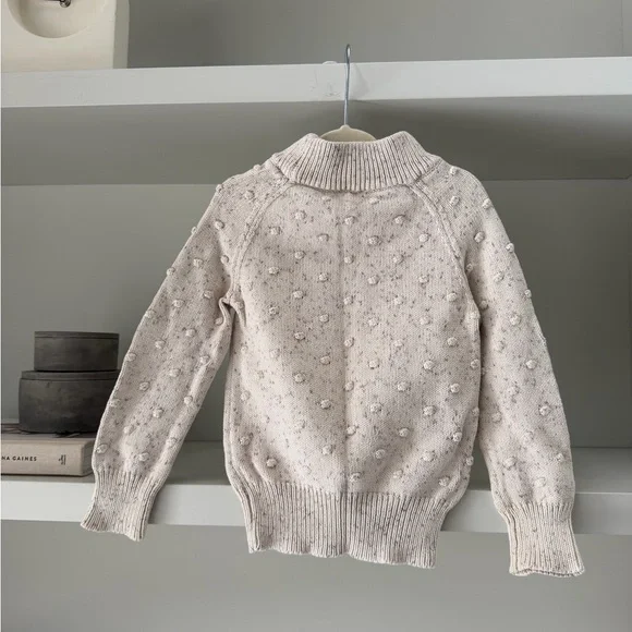 Dotty knit Cozy Cream Textured Pom-Pom Mock Neck Sweater - Picture 2 of 4
